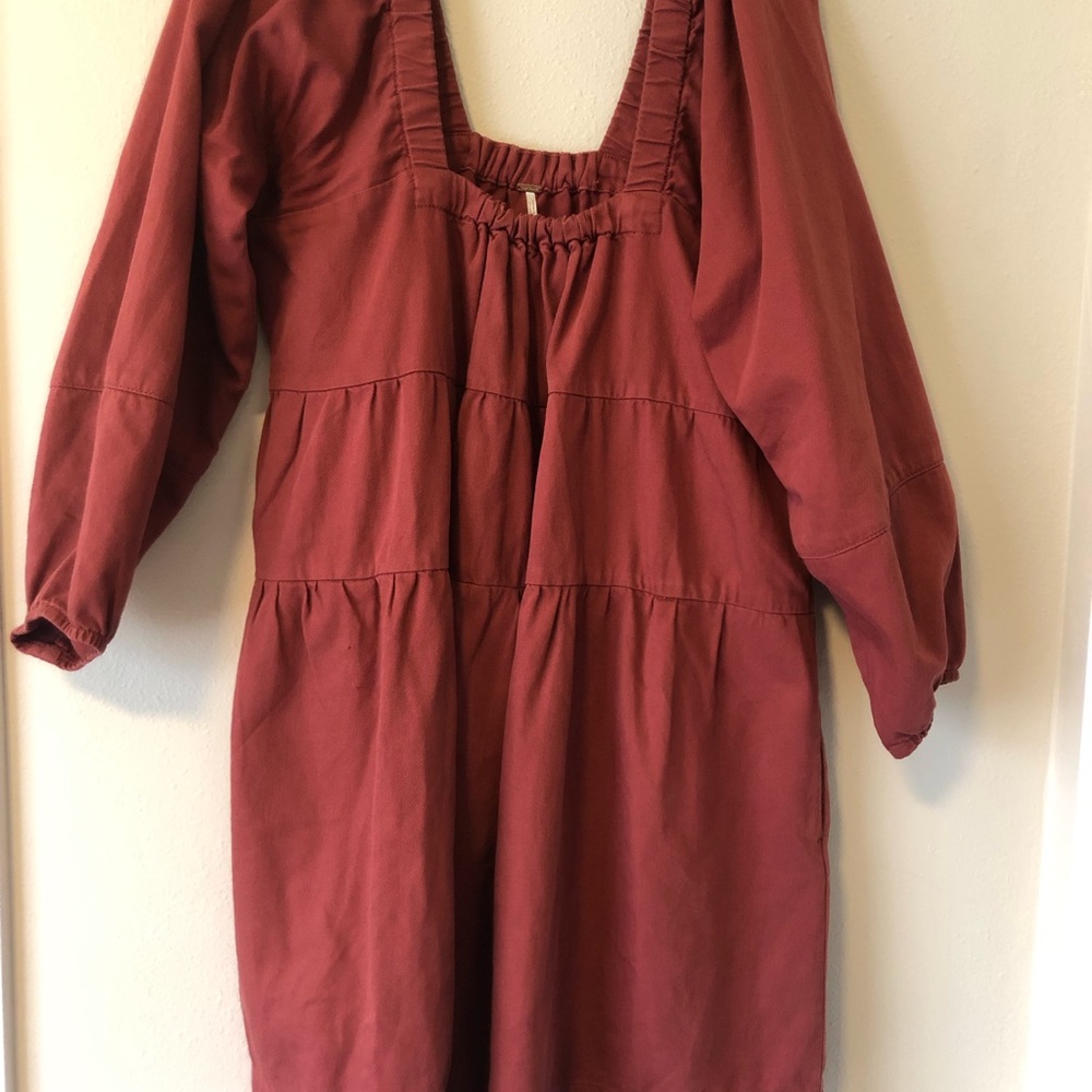 Free People Lou Jean Babydoll Denim Dress in Red